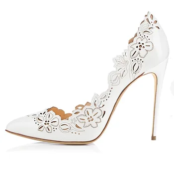 

2019 spring and summer hollow pointed shallow mouth patent leather shoes ladies commuter one foot high heels