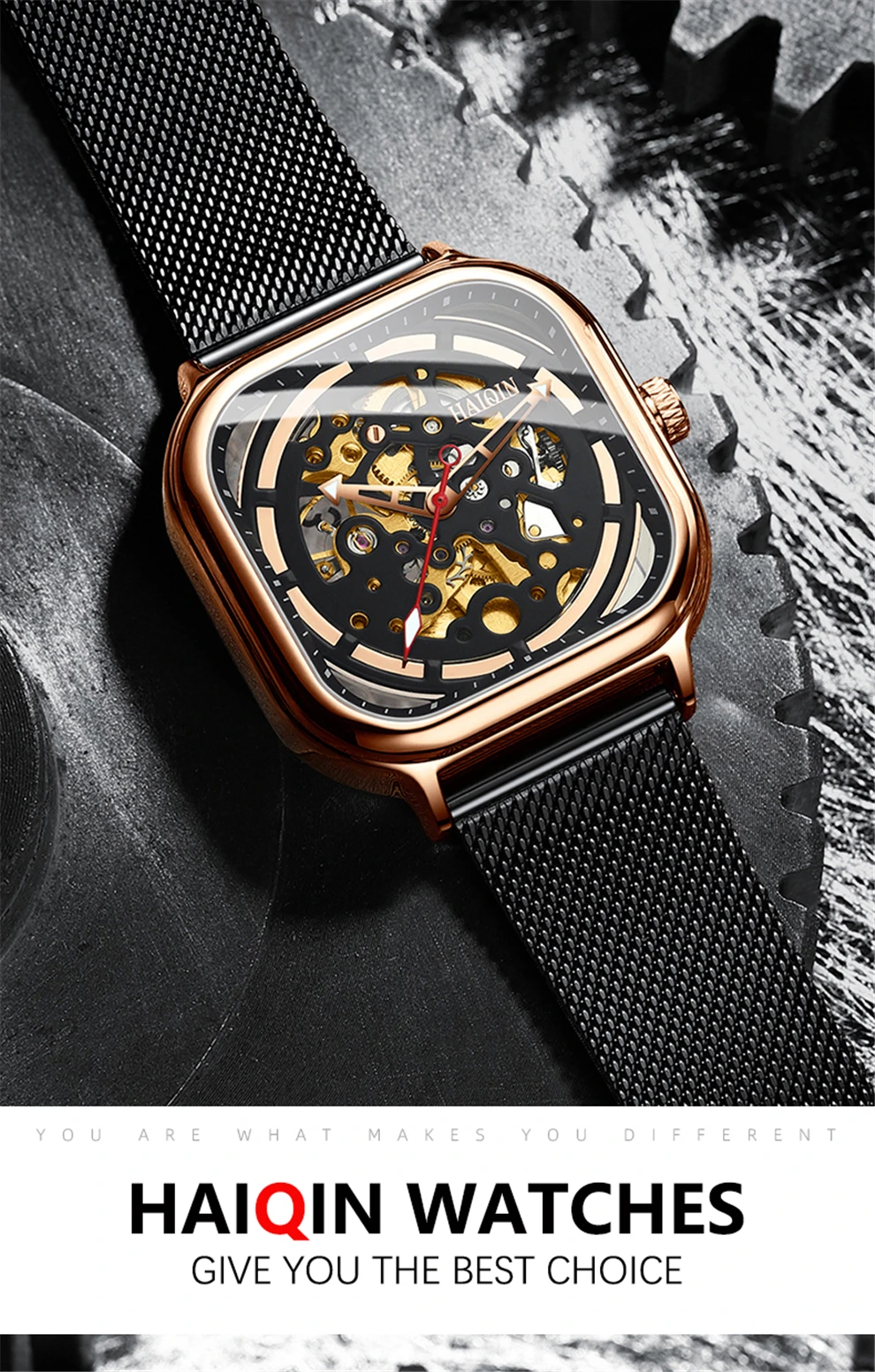 Мужские часы бренд HAIQIN модные деловые автоматические механические Военные водонепроницаемые полые часы-скелетоны Relogio Masculino