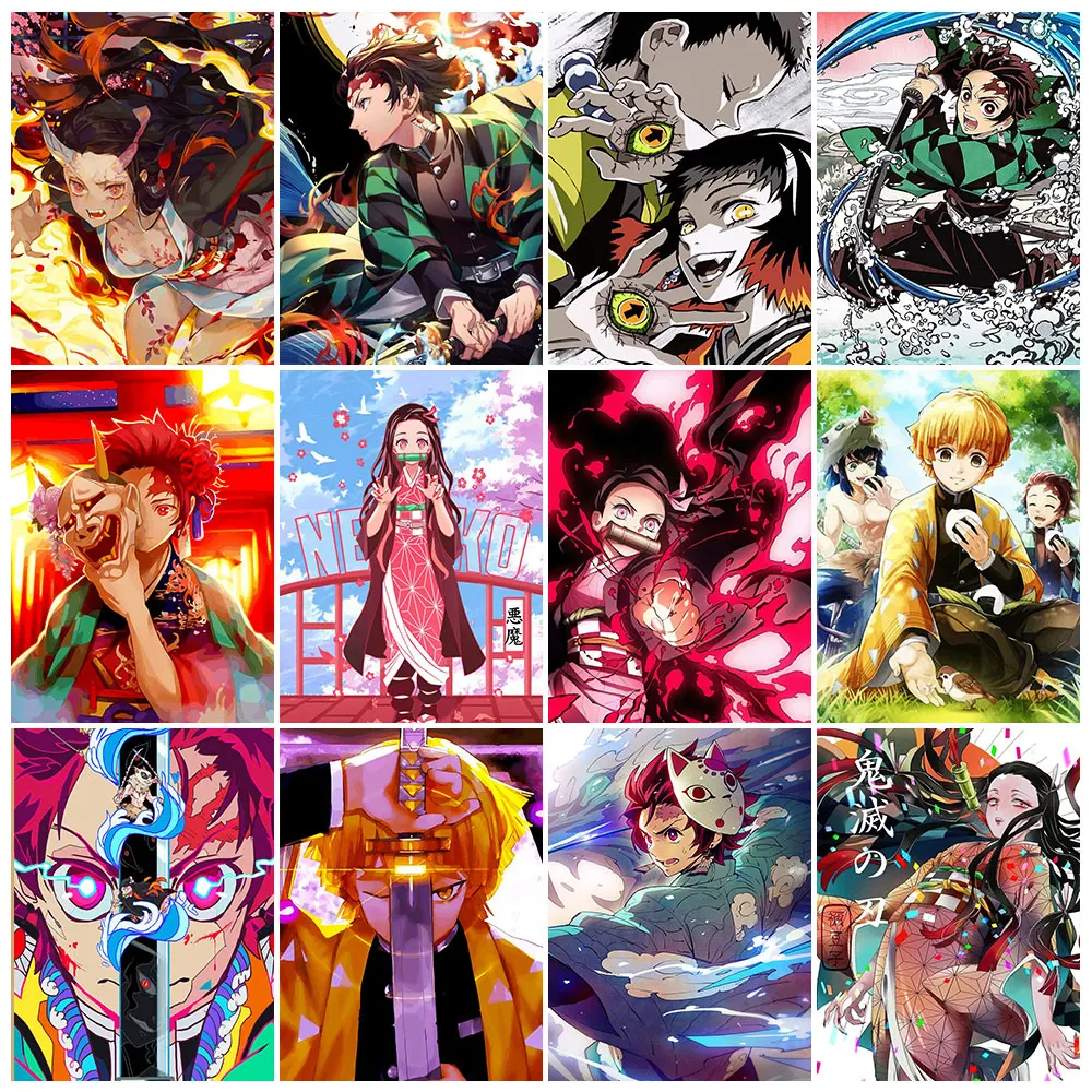 5D DIY Japanese Anime Diamond Painting Demon Slayer Embroidery Mosaic Picture Art Cross Stitch Kit Home Decor cuadros | Дом и сад