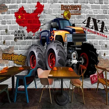 

milofi custom large 3D wallpaper mural retro brick wall tire car tooling background wallpaper mural
