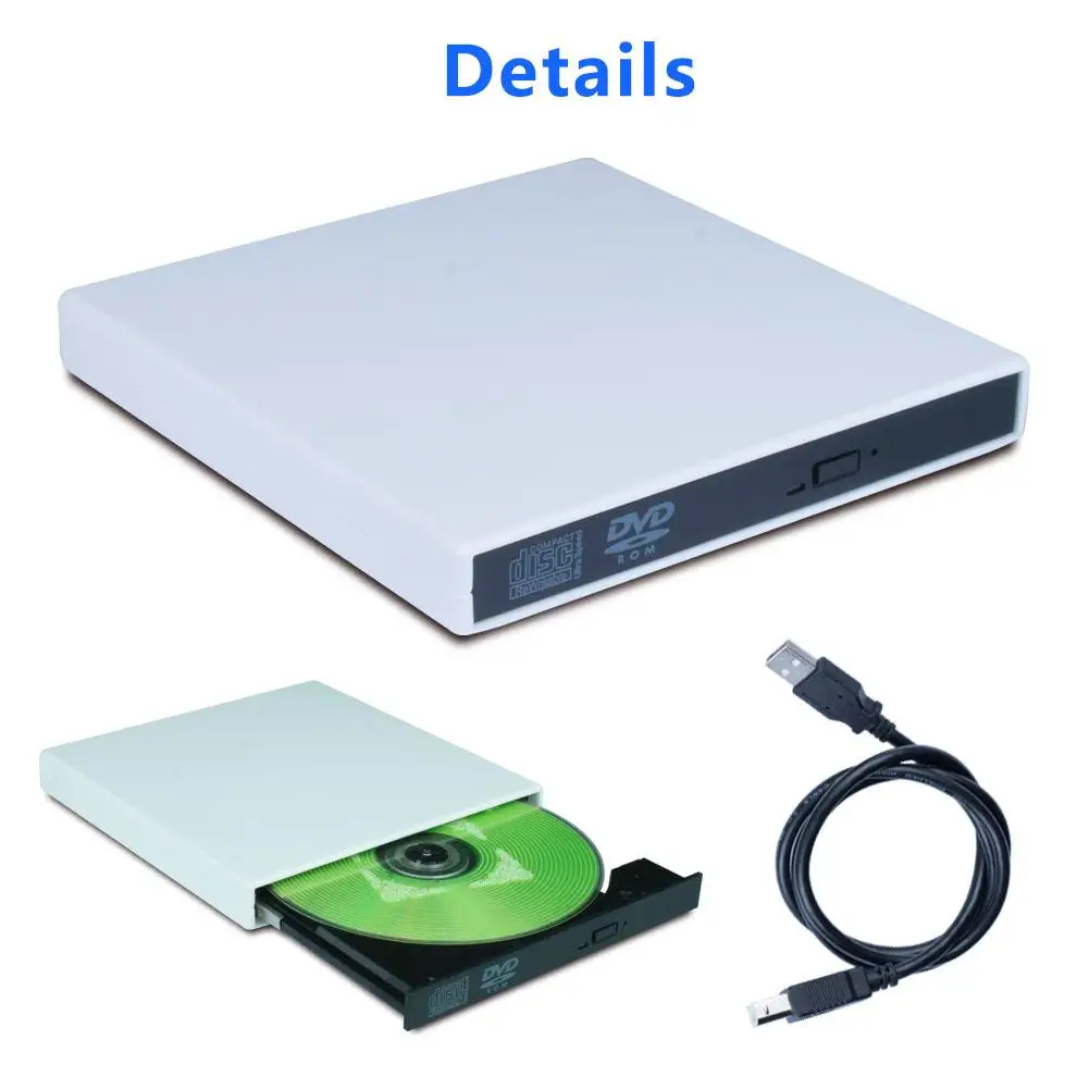 Lecteur de Cd / DVD externe pour ordinateur portable, Usb 2.0 Ultra-slim  Portable