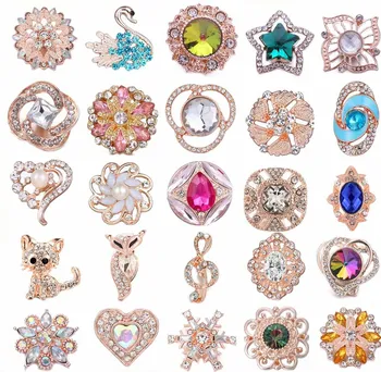 

5pcs/lot New Rose Gold 18mm Snap Button Jewelry Rhinestone Crystal Flower Snap Buttons Fit Snap Bracelet Bangles Jewelry