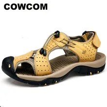 COWCOM/мужские сандалии большого размера; Мужская Уличная Повседневная Нескользящая кожаная пляжная обувь; мужские сандалии с боковой стороной; мужские сандалии; CLK