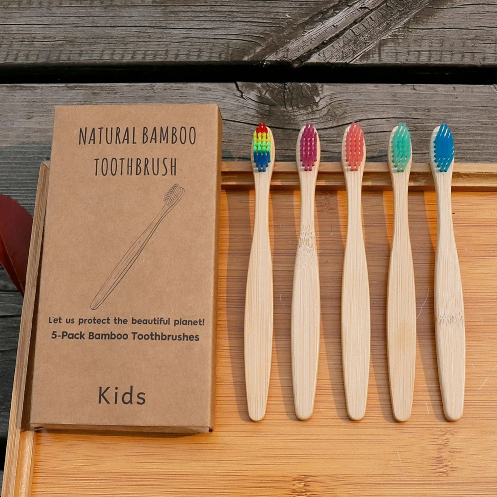 

5pcs Soft Bristles Children Bamboo Toothbrushes Eco Friendly Oral Care Travelling Kids ToothBrush with paper Tooth Brush case