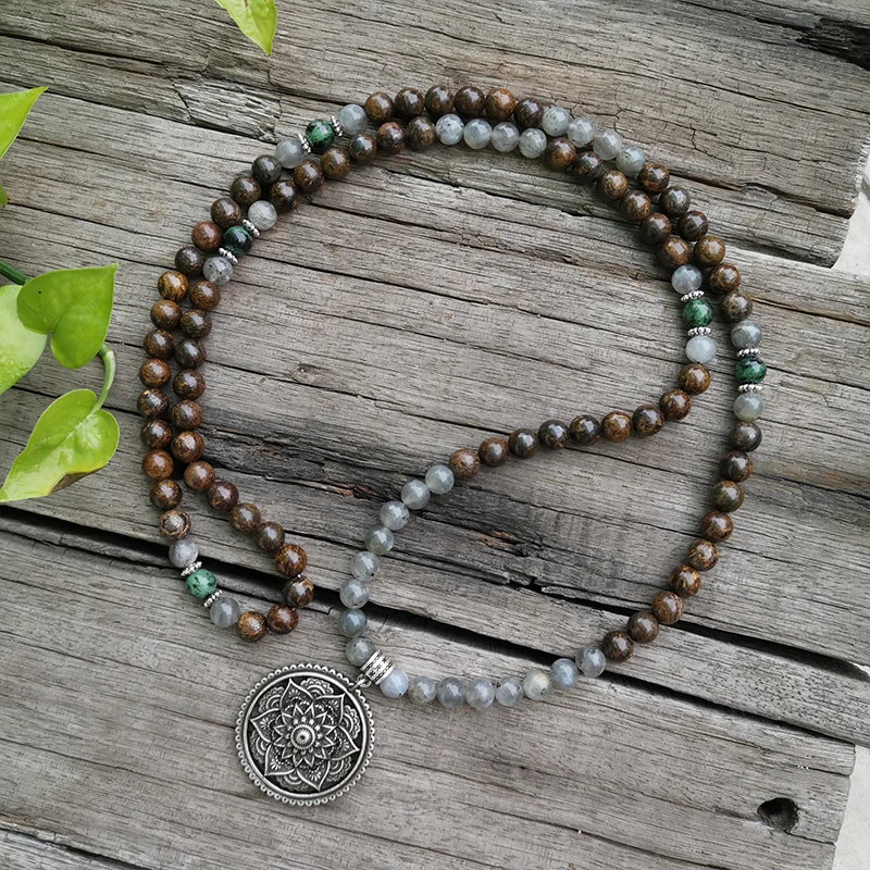 8mm Natural Stone Beads,Labradorite, Bronzite,Healing,JapaMala Sets,Spiritual Jewelry,Meditation,Inspirational,108 Mala Beads