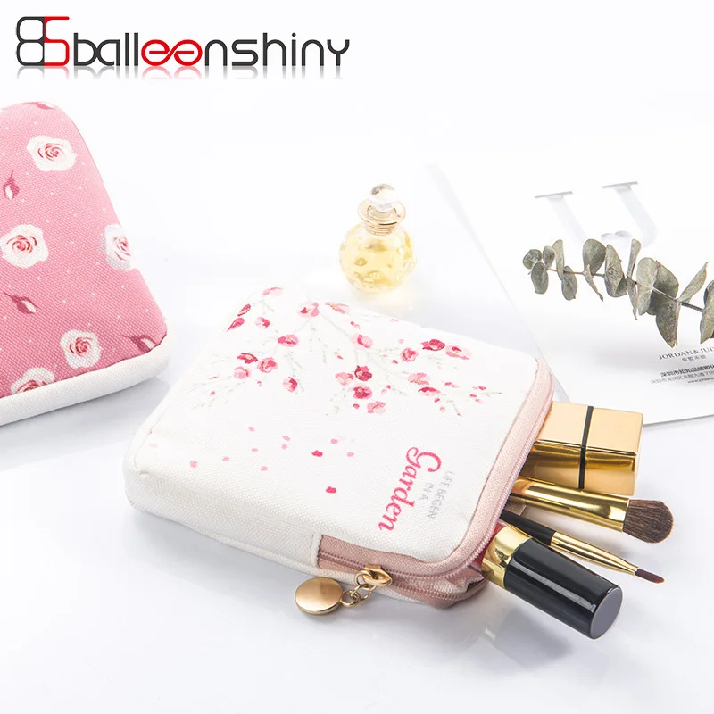 BalleenShiny Women Cosmetic Bag Canvas Pad Storage Bags Credit Card Pouch Tampon Purse Organizer La