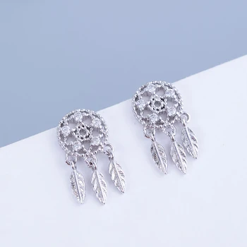 

Dainty CZ Stone Dream Catcher Earrings Small Dreamcatcher Studs Boho Tribal Jewelry Solid sv925 Tiny Feather Charm Earrings