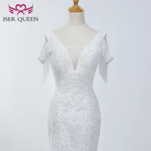 Жемчужное вышитое бисером свадебное платье с глубоким v-образным вырезом и рукавами-крылышками элегантное чисто белое вышитое кружевное платье невесты WX0037