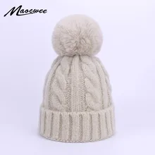 Зимние детские шляпы головные уборы Skullies Beanies с помпоном из искусственного меха Детский Теплый шапки эластичность вязать шапочки Шапки детская одежда с Шапки для мальчиков и девочек