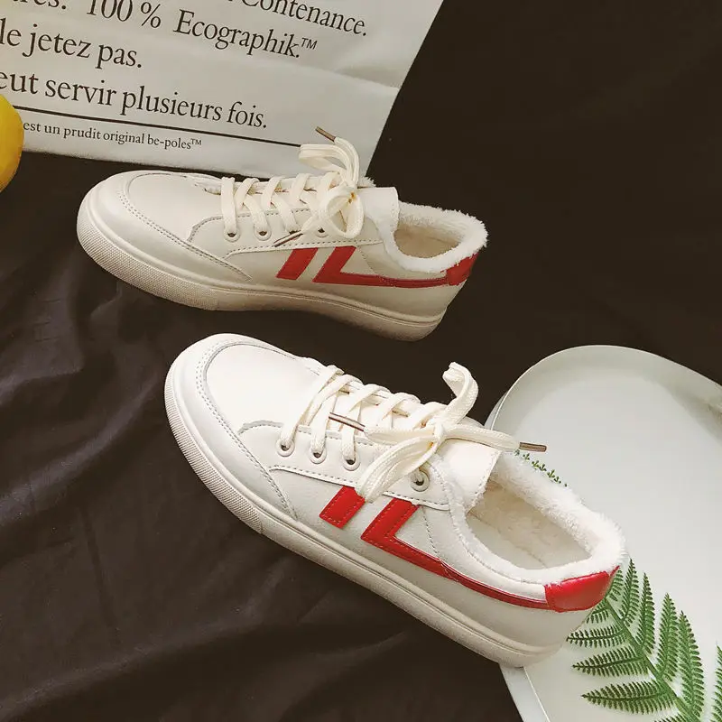

Cotton-padded Shoes Women's plus Velvet White Shoes 2019 Winter New Style Korean-style Versatile Students Shoes Flat Casual Warm