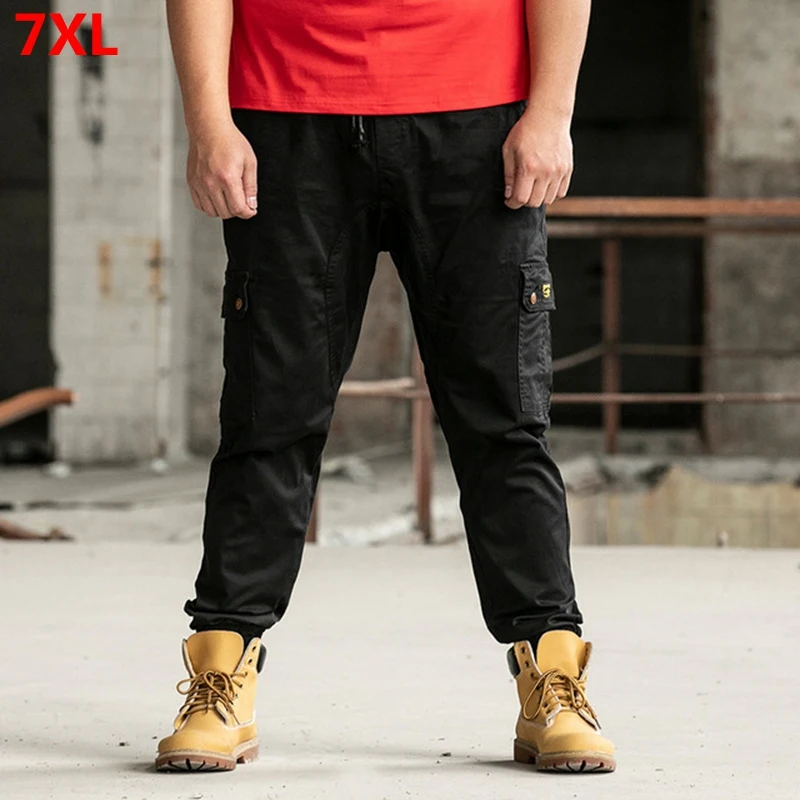 

Large size overalls men's tide brand casual cargo pants loose large size slim pants 7XL autumn season black 130kg trend bundle