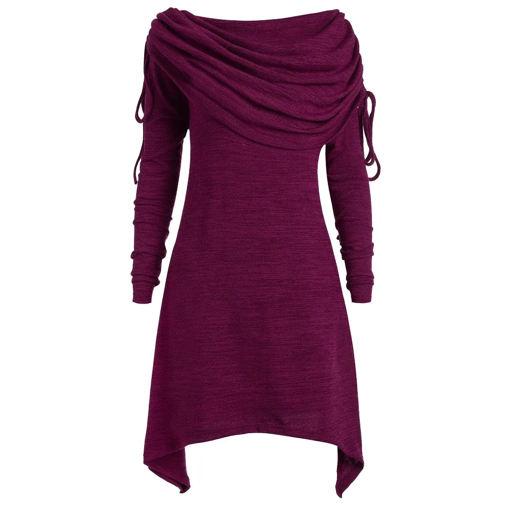 Осенние вечерние платья размера плюс 5XL, женская одежда, элегантные однотонные женские платья с длинным рукавом, зимнее винтажное платье для женщин Vestidos - Цвет: Фиолетовый