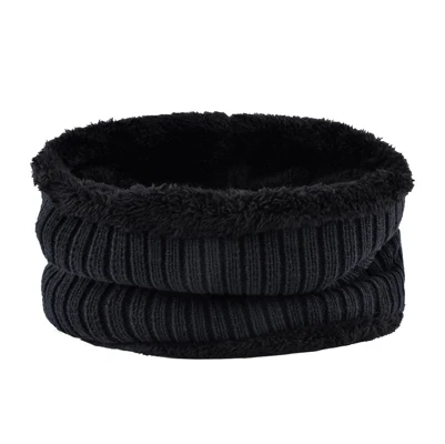 Black Scarf Мужская шапка и шарф Установить зимние вязаные сплошной цвет шапки толстые на открытом воздухе спортивные теплые комплекты шапка женская вязать добавлять бархатная шапка - Цвет: Black Scarf