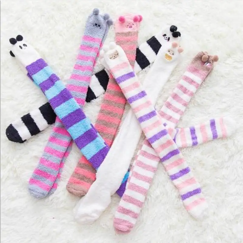 Сексуальные милые женские чулки с пандой гетры полосатые длинные носки до бедра