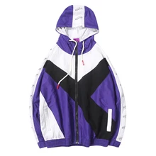 Для мужчин s в стиле «хип-хоп» куртка с капюшоном Винтаж вышивка куртка уличная Цвет блок ветровка с капюшоном Для мужчин