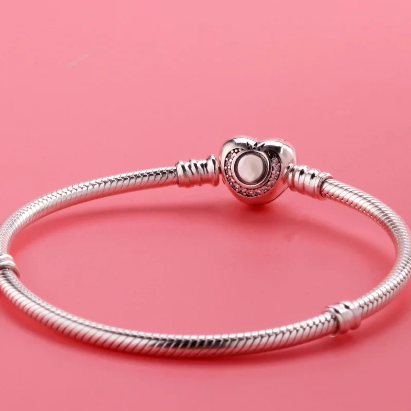

New Original 925 Sterling Silver Bracelet Crystal Wishful Heart Snake Chain Bracelet Bangle Fit Women Bead Charm Diy Jewelry