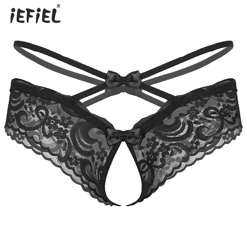 Men Crotchless Sissy Panties Thong Briefs Low Waist See-through Lace Open Crotch T-back Sexy Underwear Gay Lingerie Underpants g string underwear cotton