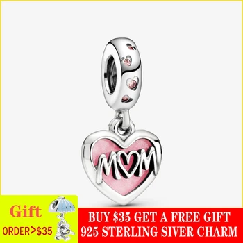 

2020 New Arrival S925 Sterling Silver Beads Mum Script Heart Dangle Charms fit Original Brand Bracelets Women DIY Jewelry
