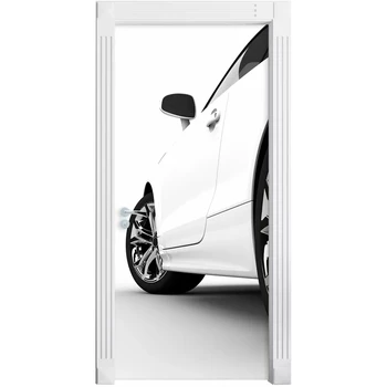 

PVC Mural Paper Print Art White Car Renew Cool Door Stickers Home Decor Picture Self Adhesive Waterproof Wallpaper For Bedroom