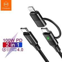 Mcdodo 100 Вт с разъемом USB Type-C кабель быстрой зарядки PD для IPhone 11 12 Pro Xs Max X IPad Samsung Huawei 2 в 1 кабель для зарядки шнур