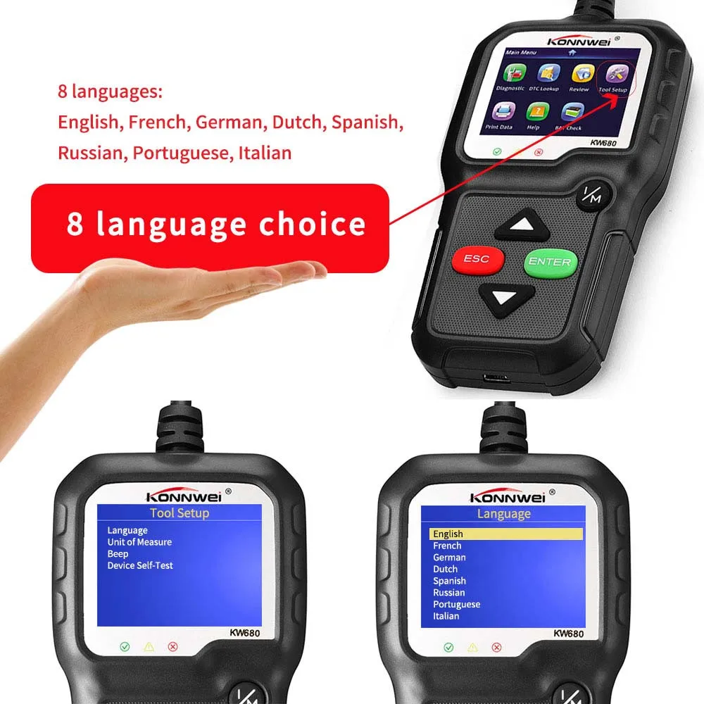 

KONNWEI Car ODB2 KW680 Car Diagnostic Tool OBDII OBD 2 ODB Auto Scanner Engine Check LED Display Built-in Speaker ODB2