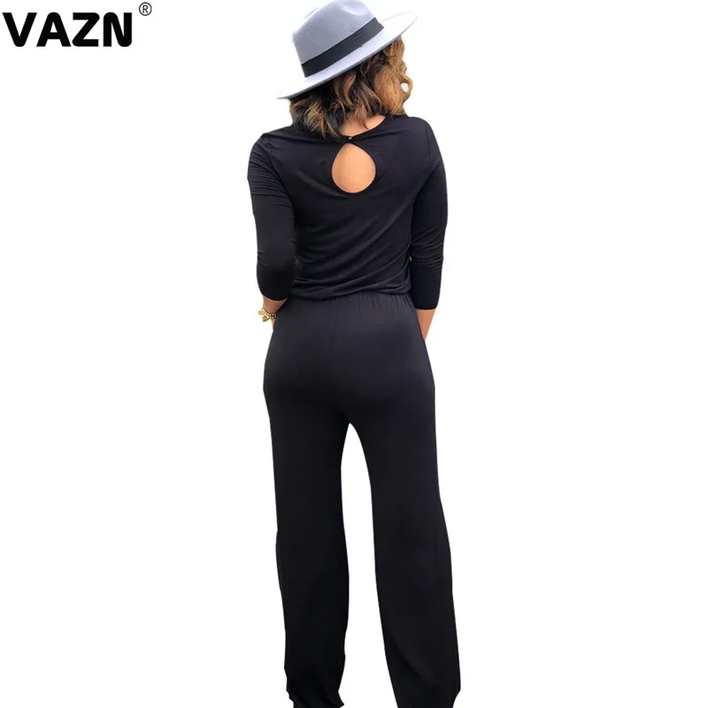 VAZN YM-8303 с круглым вырезом, однотонные шифоновые спортивные костюмы с высокой улицей, повседневные женские комбинезоны с длинными рукавами