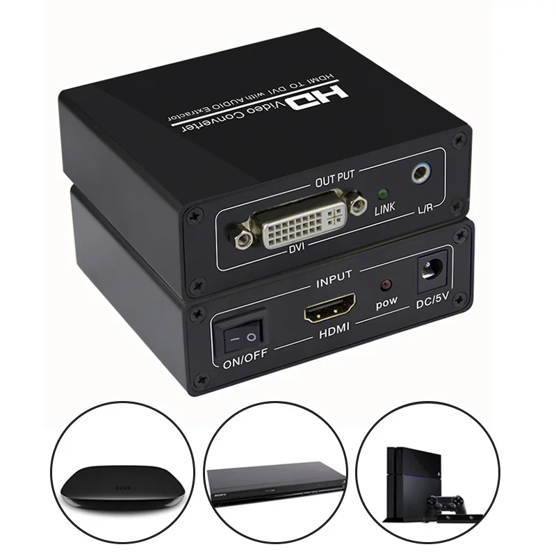 Преобразователь аудиосигнала HDMI-DVI + аудиовыход Aux для PS4 ноутбука ПК монитора DVI |