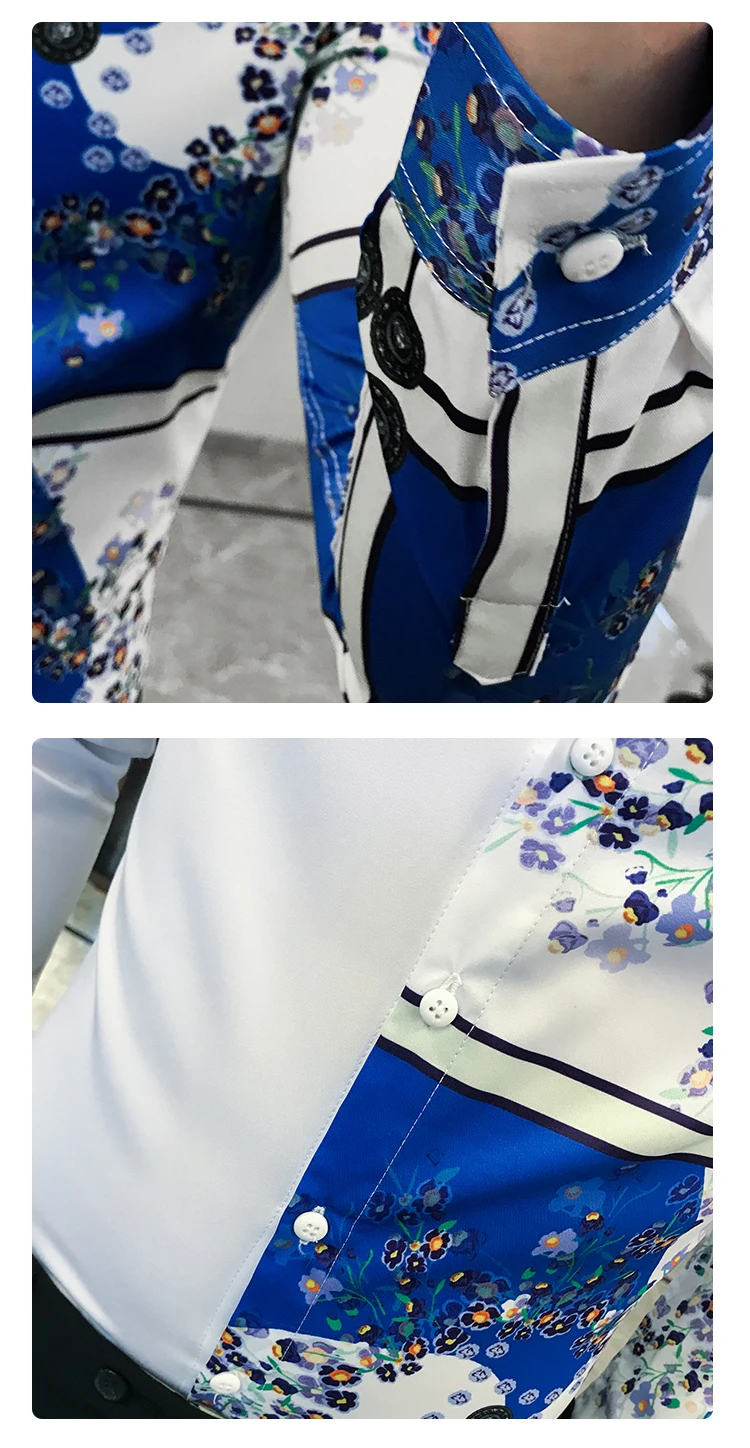Fashion Men Club Shirt Autumn Long Sleeve Baroque Men's Slim Shirt Fashion Patchwork Print Men's Prom Shirt Camisas Hombre