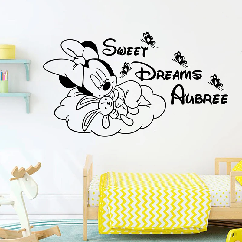 Cartoon Disney Minnie Mouse Sweet Dreams Vinyl Wall Sticker For Kids Room Decoration Nursery Baby Home Decor Mural Art Wallpaper