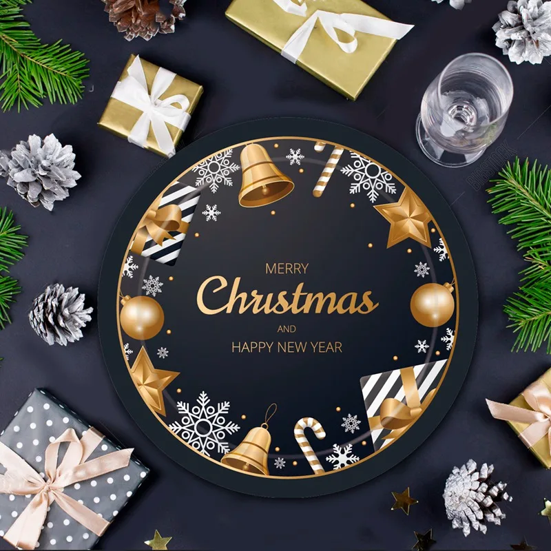 PATIMATE Black Gold Tableware Christmas Tableware Merry Christmas Decoration For Home Table Happy New Year Decor Navidad