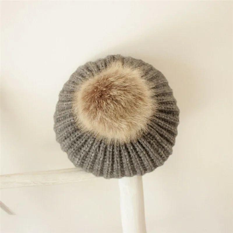 PUDCOCO Baby Kids Boy Girl Retro Winter Beret Cap Hat Wool Warm French Artist Classic Beanie Cap Xmas Gift 2-6T - Цвет: Серый