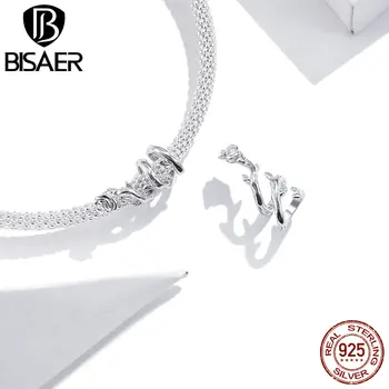 

BISAER 925 Sterling Silver Rose Vines Charms Fit Bracelet Romantic Enamel Bead Pendant DIY Necklace For Female Jewelry GAC310