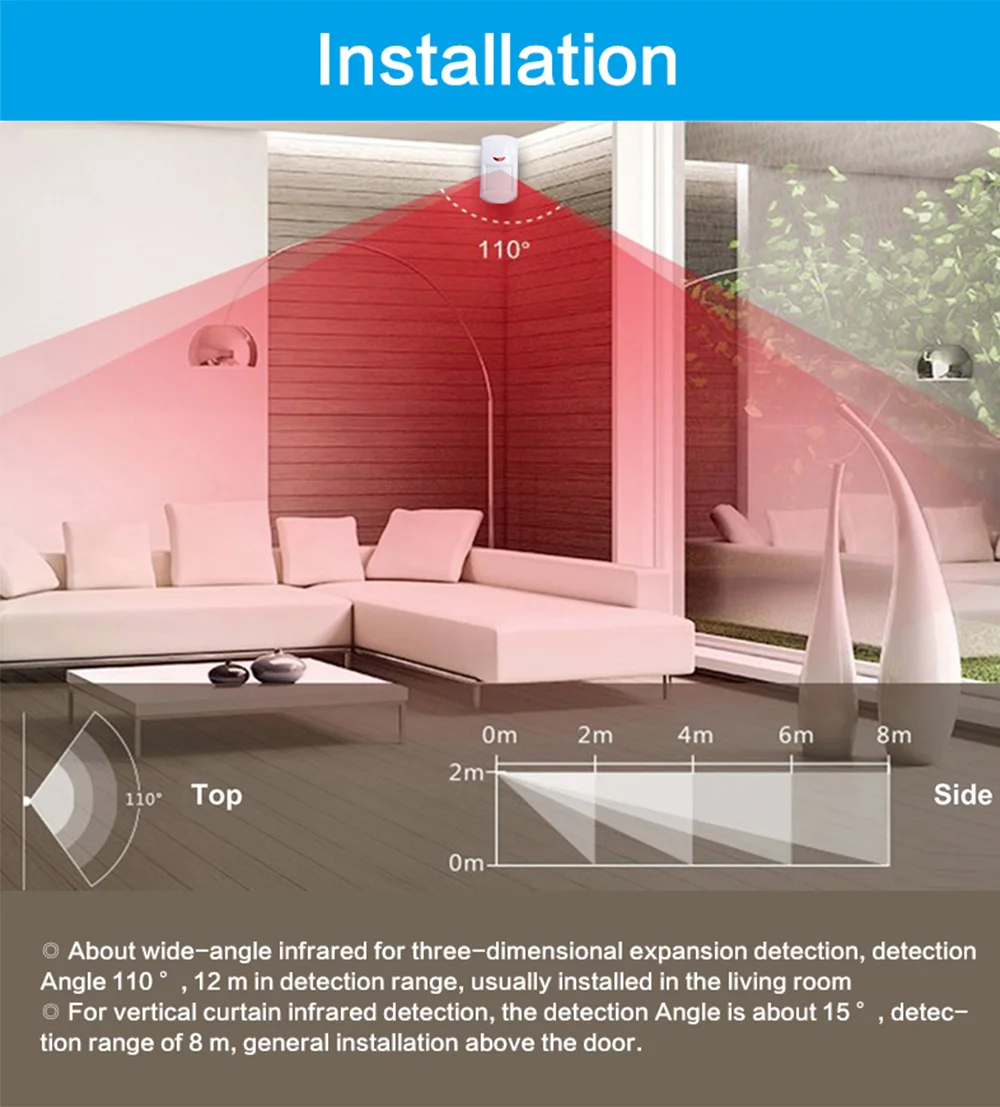 Gautone PA96R Pir Motion Sensor 15Kg Pet Immune Draadloze Infared Bewegingsmelder Verbinden Met Rf 433Mhz Alarmsysteem