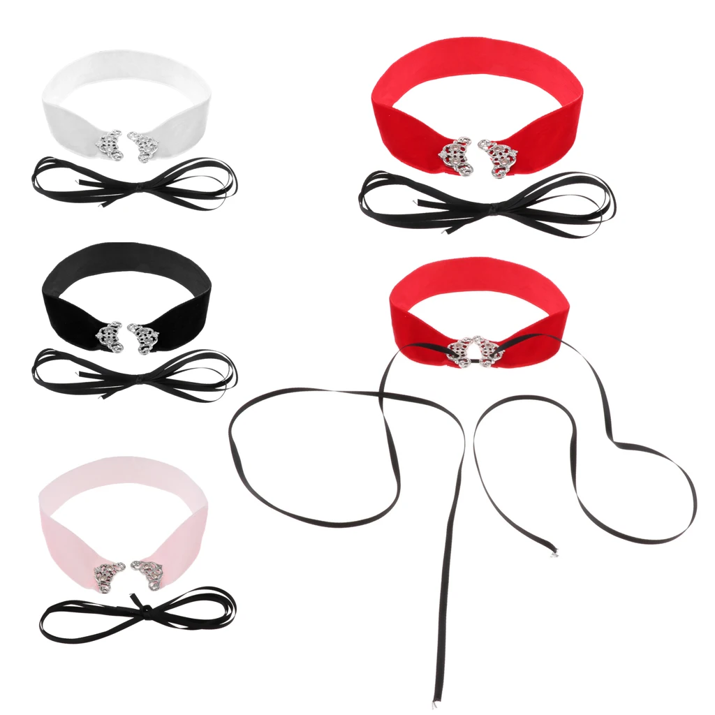 Wide Thick Punk Boho Summer Velvet Lace up Choker Necklaces Adjustable for Women Girls