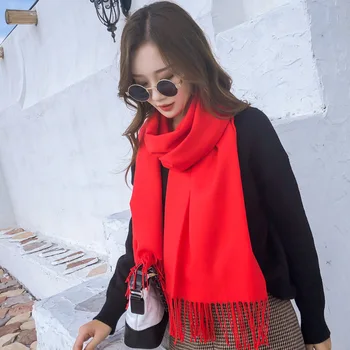 

New spring and autumn ladies scarf Solid color imitation cashmere versatile long warm dual-use shawl