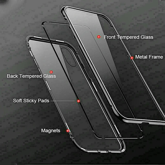 Funda de iphone personalizada frontal + trasera 360 magnética adsorción Metal vidrio funda para iphone XR X XS MAX 6 6S funda Coque Capa