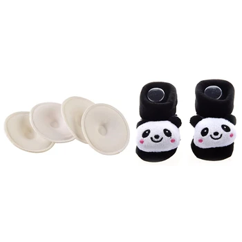 

1 Pair Cute 3D Panda Bootie Socks Non-Slip 0-12 Months & 8 Pcs Maternity Women Anti-Overflow Soft Underwear Breast Pad