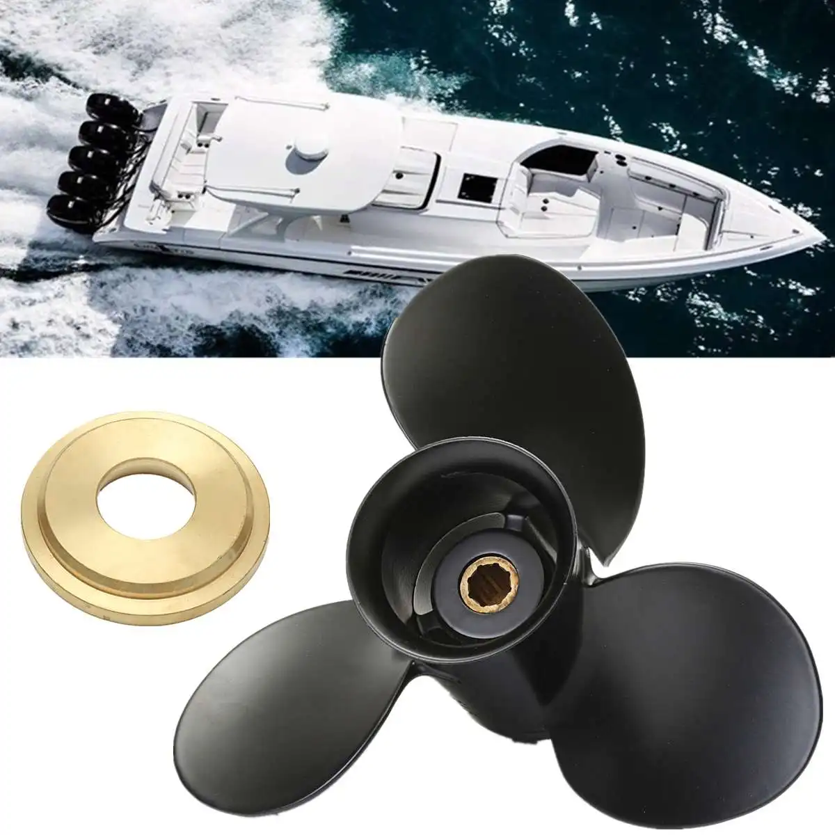 Black Aluminum Alloy Boat Outboard Propeller For Mercury Outboard Enginess 6-15HP 2-1/2" Gearcase Boat Accessories