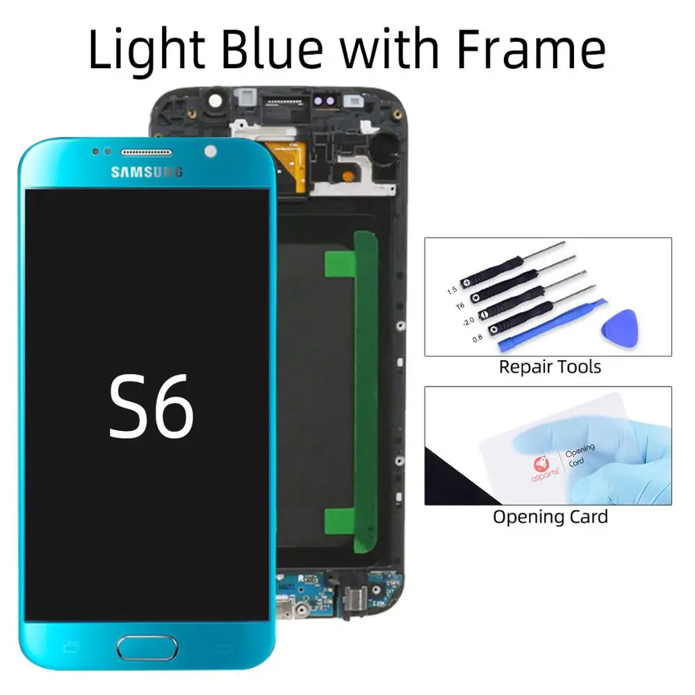 5,1 ''AMOLED ЖК-дисплей для SAMSUNG Galaxy S6 ЖК-дисплей сенсорный экран для SAMSUNG GALAXY S6 G920 SM-G920F G920F G920FD - Цвет: Ligh Blue with Frame
