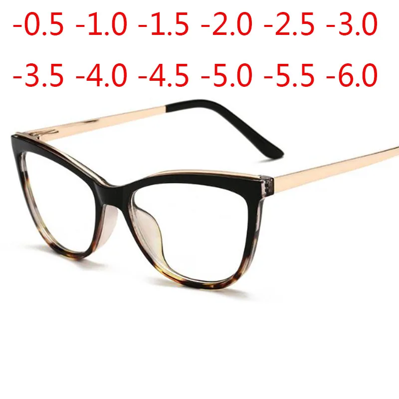 Diopter 0 -0.5 -0.75 -1.0 -1.5 -2.0 -3.0 To -8.0 Myopia Glasses Anti Blue Light Cat Eye Big Frame Prescription Eyewear 2