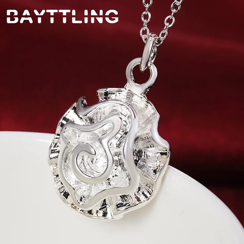 BAYTTLING 18 Inch 925 Sterling Silver Exquisitely Carved Rose Pendant Necklace For Woman Lady Glamour Wedding Party Gift Jewelry | Украшения