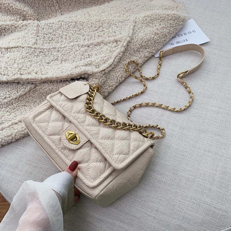 Beige Одноцветные дизайнерские сумки через плечо из искусственной кожи на цепочке для женщин маленькая сумка через плечо Женская дорожная сумка с замком - Цвет: Beige
