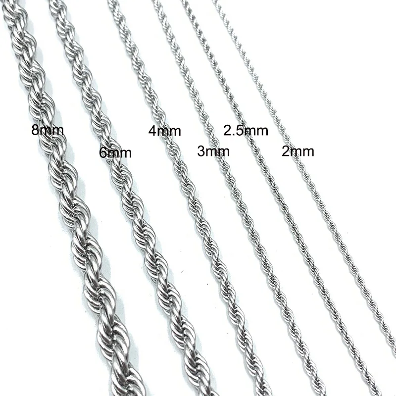 Stainless Steel Necklace Metal Necklace Rope Chains Stainless Steel Necklaces for Women Men 2MM-8MM Hip Hop Jewelry