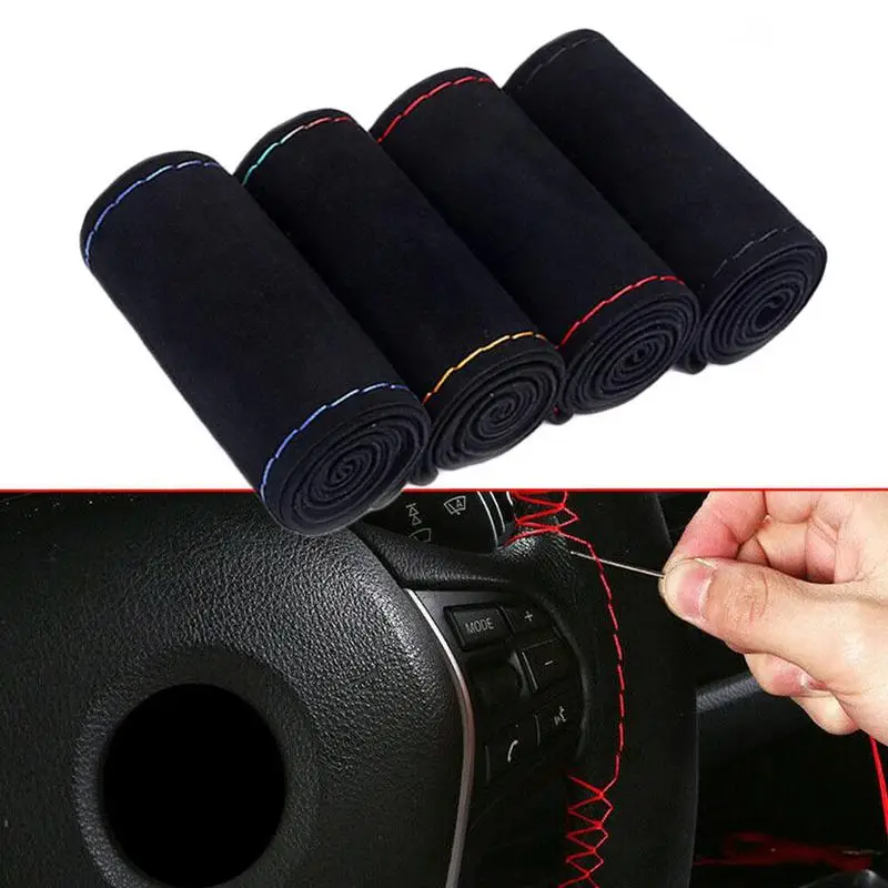 38 см DIY чехол рулевого колеса автомобиля замша кожа Ручное шитье Противоскользящий пот-абсорбент рулевого колеса автомобиля защитный чехол
