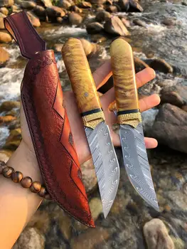 

High-Quality Leather Sheath Hunting Knife Top Stainless Steel Camping Pocket Knife Tactical Combat Defense Survival Tools