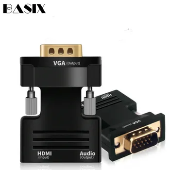 

Basix VGA Male to HDMI Female Converter with Audio Adapter Cables 1080P for HDTV Monitor Projector PC PS3 Adapter Converter