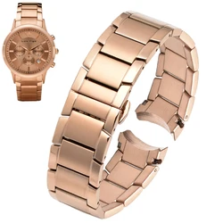 Stainless Steel Watch Strap with Butterfly Buckle in Black, Silver, and Rose Gold (22mm) - 22mm (Rosegold)