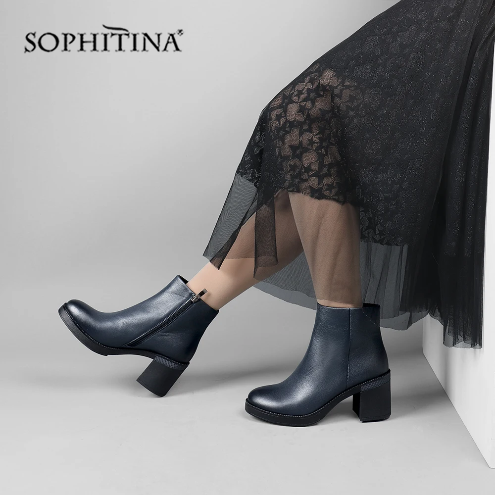 SOPHITINA/модные женские ботинки на молнии; удобная обувь из высококачественной натуральной кожи с круглым носком; Лидер продаж; Новые ботильоны; PC342