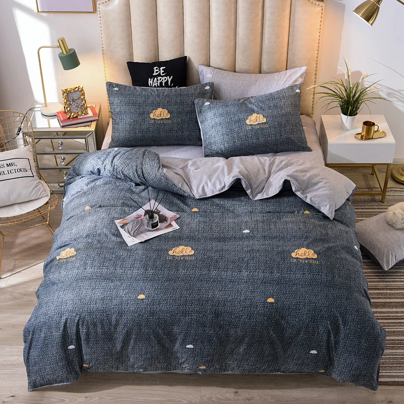 cloudy bed Серый комплект постельного белья в полоску постельное белье 3/4 шт постельное белье пододеяльник+ Плоский лист+ наволочка Мода Комплект постельного белья милые дома покрытие стола - Цвет: cloudy bed