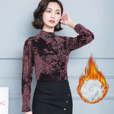 2021 Women Elegant Floral Shirt Spring Long Sleeve Fashion Fleece Blouses Streetwear Casual Shirts Plus Size Tops Blusas 3XL 870Green